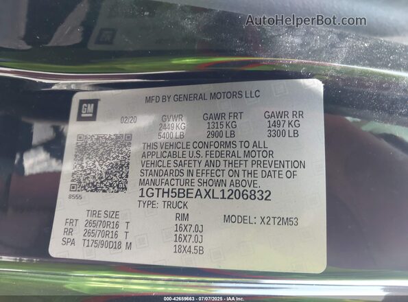 1GTH5BEAXL1206832 2020 GMC CANYON Black Widok komory silnika