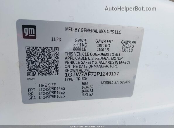 1GTW7AF73P1249137 2023 GMC SAVANA CARGO White Widok komory silnika