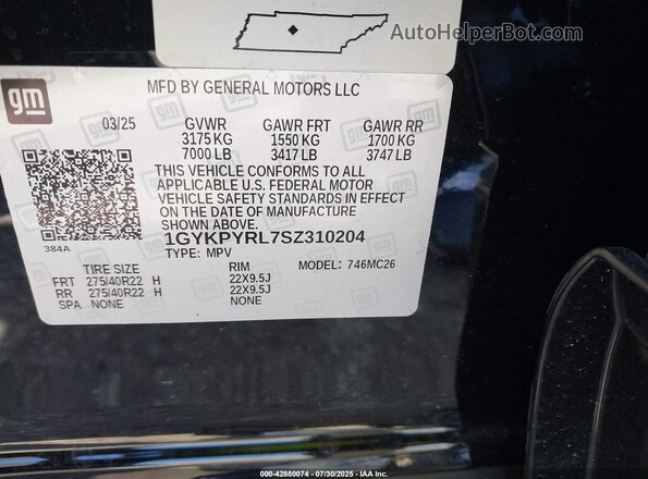 1GYKPYRL7SZ310204 2025 CADILLAC OTHER Черный Вид подкапотного пространства