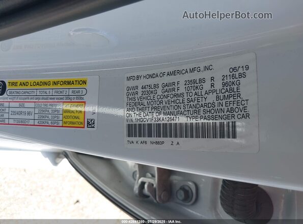 1HGCV1F33KA126471 2019 HONDA ACCORD SDN White 