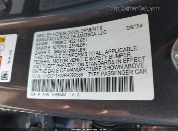 1HGCY1F22RA090586 2024 HONDA ACCORD Gray Engine compartment view
