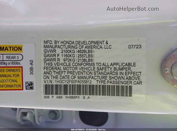 1HGCY2F60PA055812 2023 HONDA ACCORD White Вид підкапотного простору