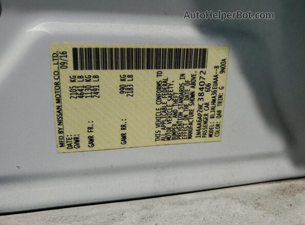 1N4AA6AP2HC384072 2017 NISSAN MAXIMA Белый Вид наклейки с VIN-кодом