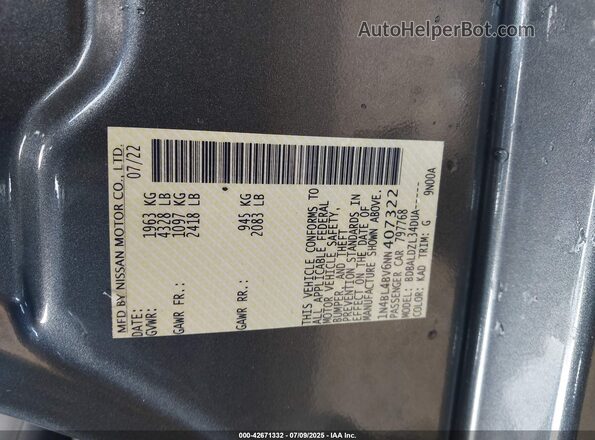 1N4BL4BV6NN407322 2022 NISSAN ALTIMA Gray 