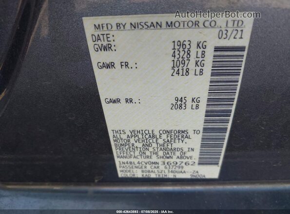 1N4BL4CV0MN369762 2021 NISSAN ALTIMA Gray Engine compartment view