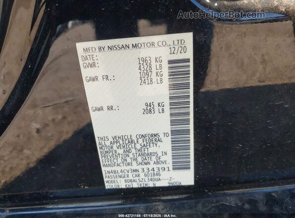 1N4BL4CV3MN334391 2021 NISSAN ALTIMA Black Widok komory silnika