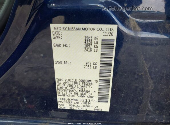 1N4BL4CV9MN331155 2021 NISSAN ALTIMA Blue 