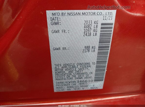 1N4BL4CW5RN346610 2024 NISSAN ALTIMA Red 
