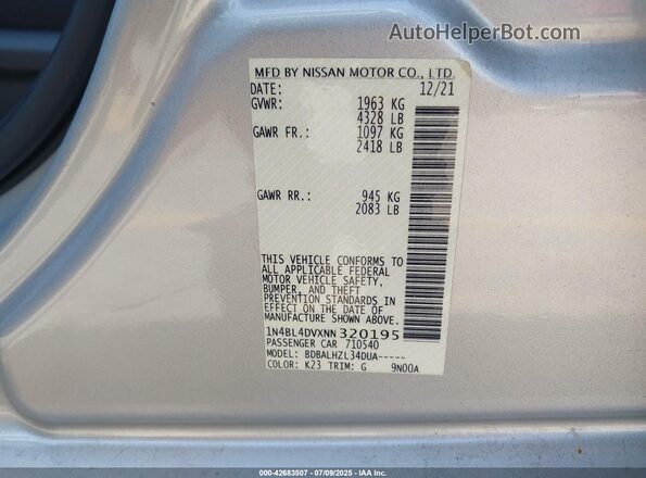 1N4BL4DVXNN320195 2022 NISSAN ALTIMA Серебряный Вид подкапотного пространства