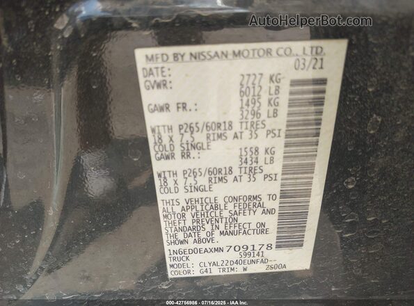1N6ED0EAXMN709178 2021 NISSAN FRONTIER Black 