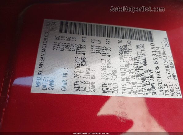 1N6ED1FK6RN653180 2024 NISSAN FRONTIER Red 