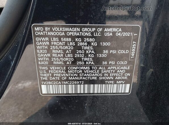 1V2BC2CA1MC226972 2021 VOLKSWAGEN ATLAS Black Widok komory silnika