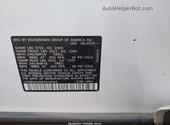 1V2DR2CA5RC614043 2024 VOLKSWAGEN ATLAS White 