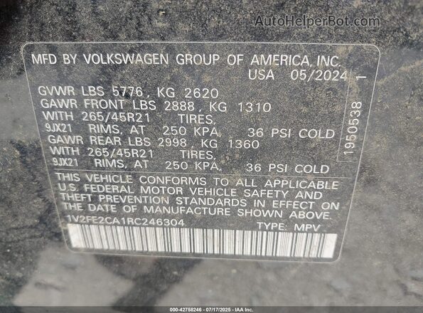 1V2FE2CA1RC246304 2024 VOLKSWAGEN ATLAS Black 