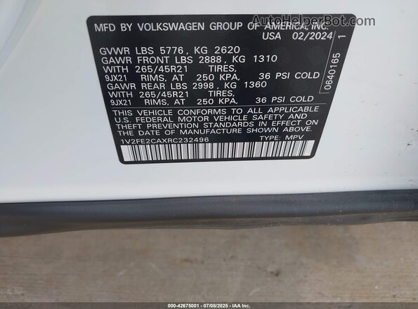 1V2FE2CAXRC232496 2024 VOLKSWAGEN ATLAS White 