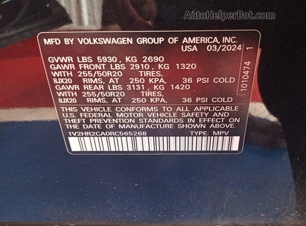 1V2HR2CA0RC565268 2024 VOLKSWAGEN ATLAS  