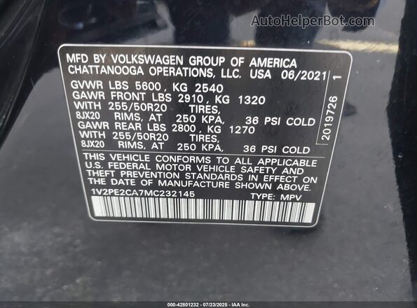 1V2PE2CA7MC232145 2021 VOLKSWAGEN ATLAS Black Widok komory silnika