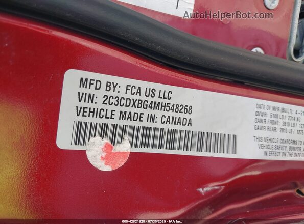 2C3CDXBG4MH548268 2021 DODGE CHARGER Maroon Vista del compartimento del motor