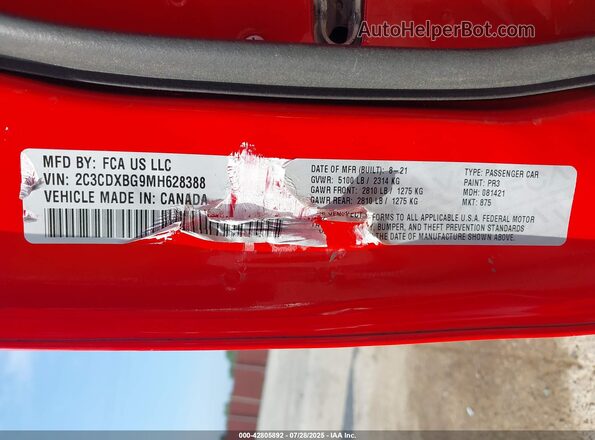 2C3CDXBG9MH628388 2021 DODGE CHARGER Red 