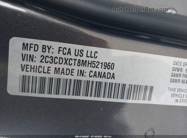 2C3CDXCT8MH521960 2021 DODGE CHARGER Gray ძრავის განყოფილების ხედი