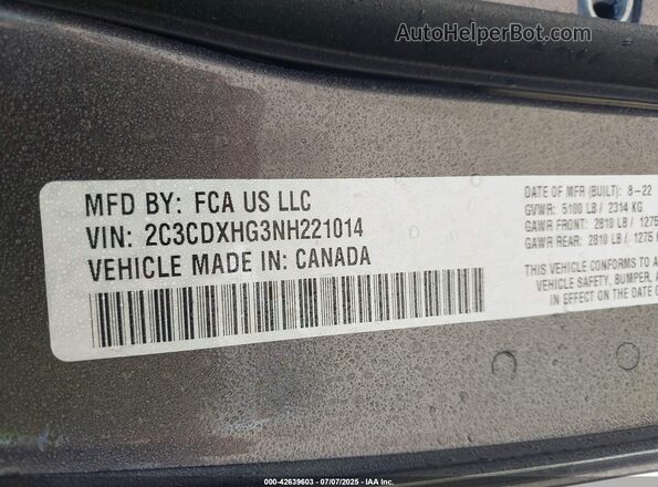 2C3CDXHG3NH221014 2022 DODGE CHARGER Серый 