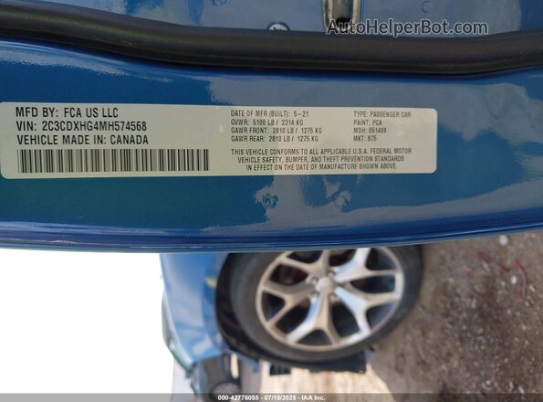 2C3CDXHG4MH574568 2021 DODGE CHARGER Blue ძრავის განყოფილების ხედი