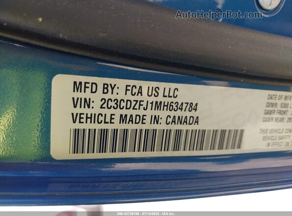 2C3CDZFJ1MH634784 2021 DODGE CHALLENGER Blue Engine compartment view