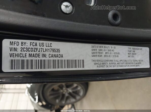 2C3CDZFJ7LH179535 2020 DODGE CHALLENGER Черный 