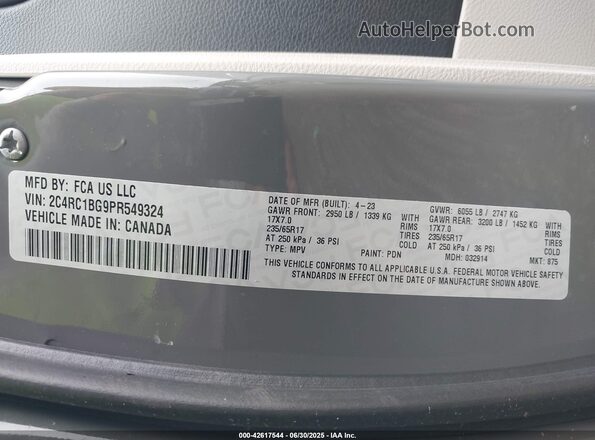 2C4RC1BG9PR549324 2023 CHRYSLER PACIFICA Gray Вид підкапотного простору