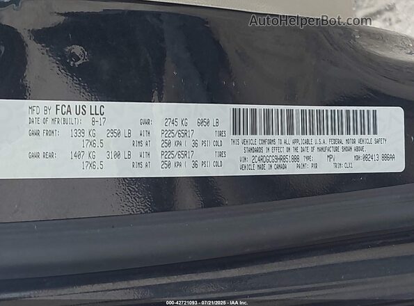 2C4RDGCG9HR851888 2017 DODGE GRAND CARAVAN Black Շարժիչի բաժամունքի տեսք