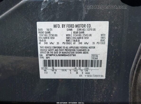 2FMPK3J90MBA53790 2021 FORD EDGE Gray Vista del compartimento del motor