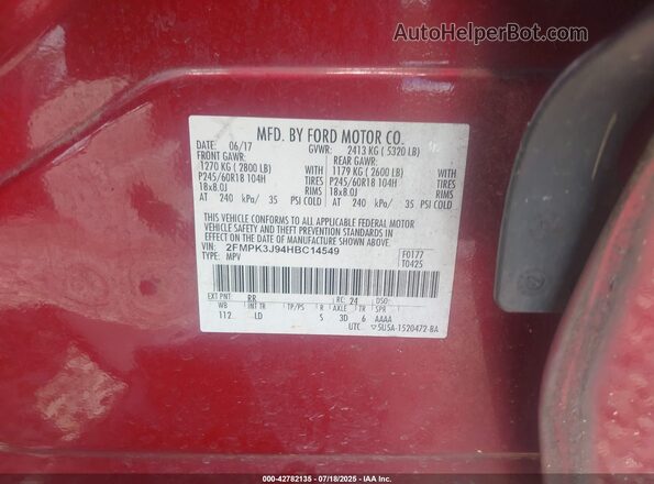 2FMPK3J94HBC14549 2017 FORD EDGE Red ძრავის განყოფილების ხედი