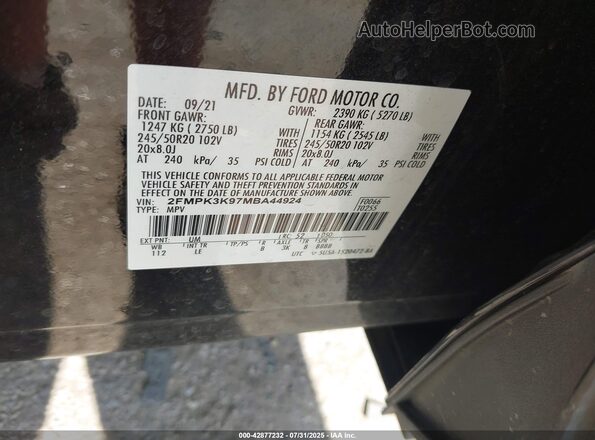 2FMPK3K97MBA44924 2021 FORD EDGE Black ძრავის განყოფილების ხედი