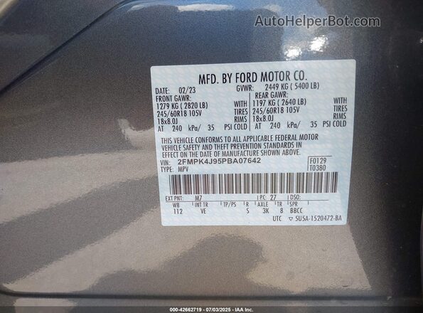 2FMPK4J95PBA07642 2023 FORD EDGE Gray Engine compartment view