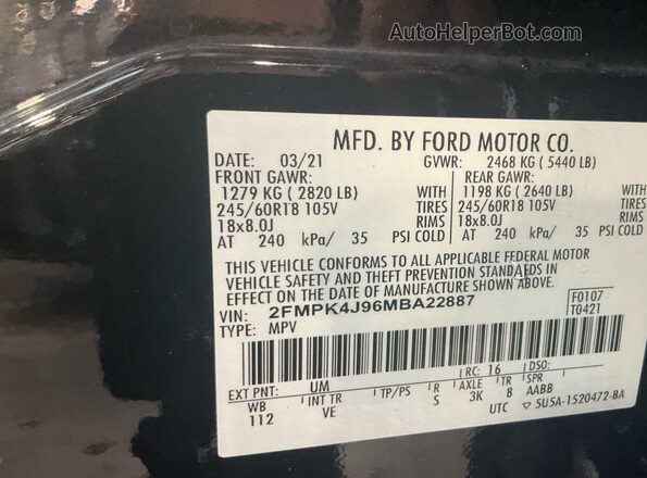 2FMPK4J96MBA22887 2021 FORD EDGE  Задняя правая четверть