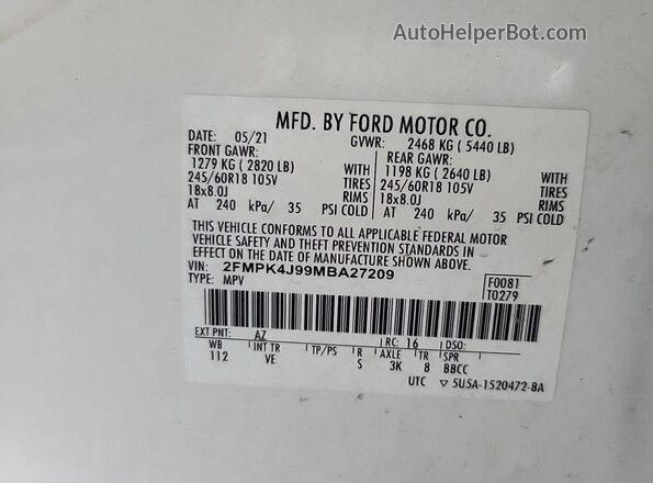 2FMPK4J99MBA27209 2021 FORD EDGE  