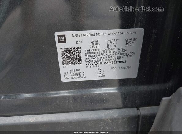 2GNAXHEVXM6123053 2021 CHEVROLET EQUINOX Gray Vista del compartimento del motor