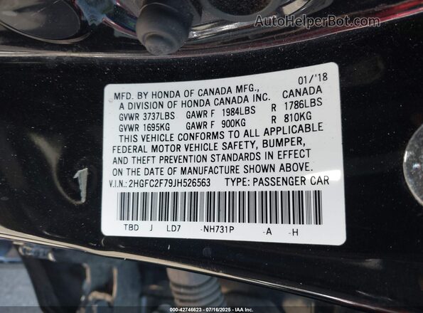 2HGFC2F79JH526563 2018 HONDA CIVIC Черный Вид подкапотного пространства