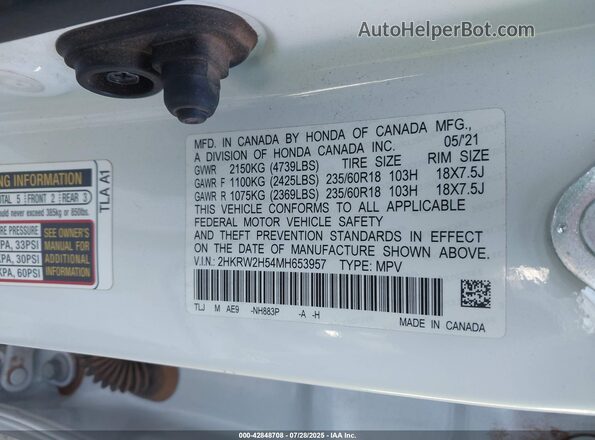 2HKRW2H54MH653957 2021 HONDA CR-V White Widok komory silnika