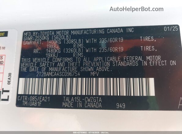 2T2BAMCA4SC096754 2025 LEXUS RX 350 White Engine compartment view