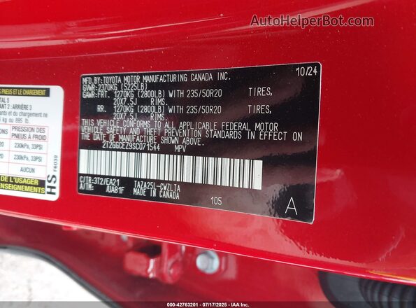 2T2GGCEZ9SC071544 2025 LEXUS NX 350 Red Widok komory silnika