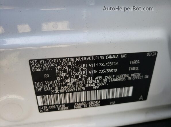 2T3C1RFV9RW341875 2024 TOYOTA LE White Widok naklejki z numerem VIN