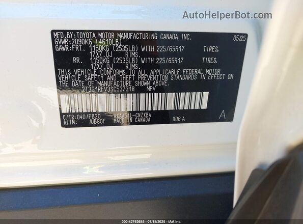 2T3G1RFV3SC537318 2025 TOYOTA LE White Widok komory silnika