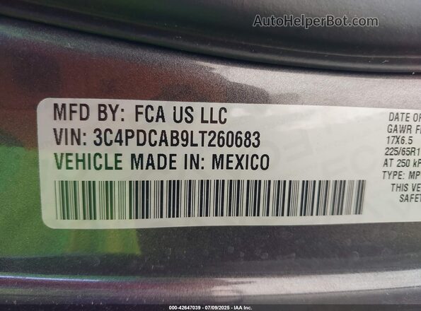 3C4PDCAB9LT260683 2020 DODGE JOURNEY Gray Engine compartment view