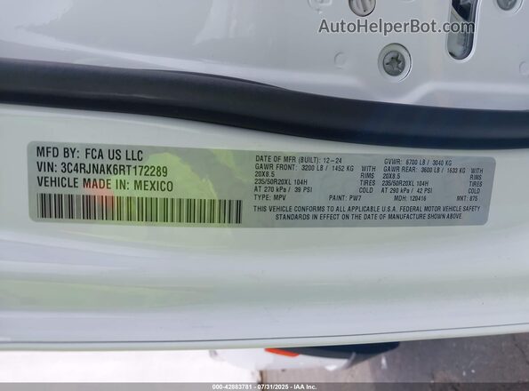 3C4RJNAK6RT172289 2024 JEEP WAGONEER S White Widok komory silnika