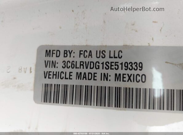 3C6LRVDG1SE519339 2025 RAM PROMASTER 2500 White VIN კოდის სტიკერის ხედი