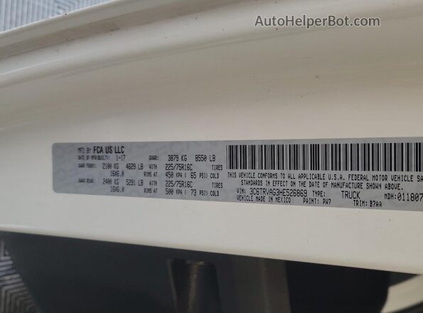 3C6TRVAG3HE526869 2017 RAM PROMASTER 1500 White 