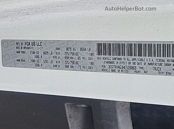 3C6TRVAG3HE526869 2017 RAM PROMASTER 1500 White 