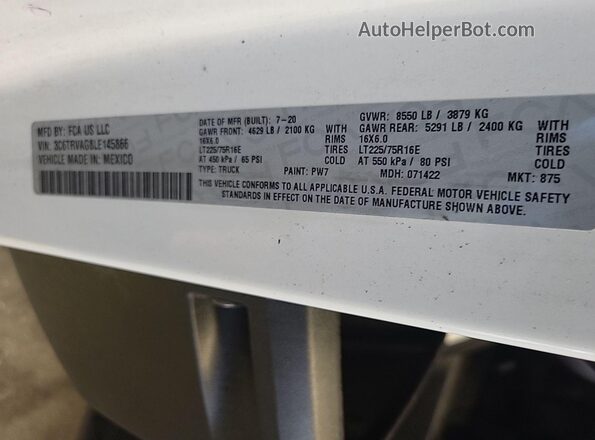 3C6TRVAG8LE145866 2020 RAM PROMASTER 1500  