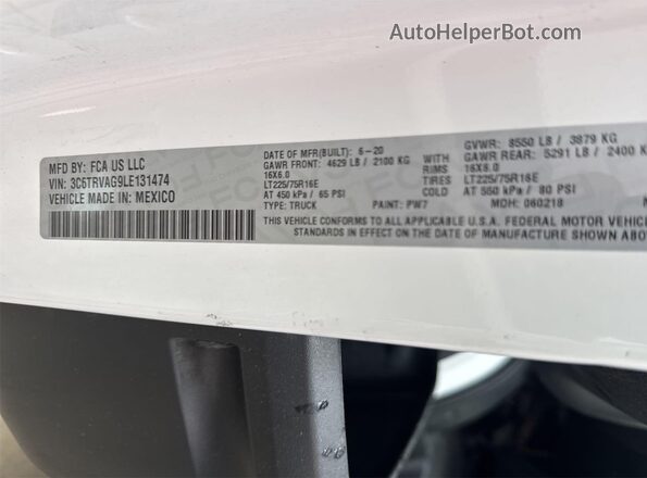 3C6TRVAG9LE131474 2020 RAM PROMASTER 1500  